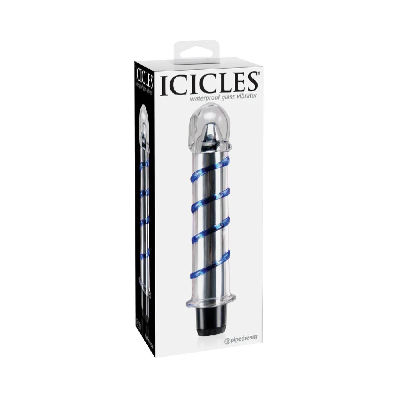 glass eco-friendly dildo-Icicles No. 20 Ribbed Vibrating 7.5 in. Glass Dildo Blue/Clear