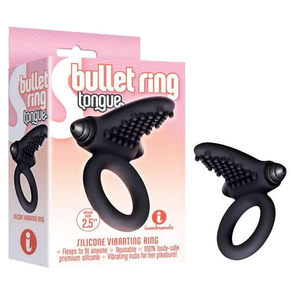 cock ring for couple bonding-S-Bullet Ring - Tongue - Black Vibrating Cock Ring