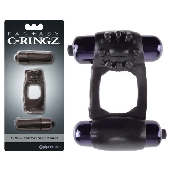 cock ring for soft pleasure-Fantasy C-Ringz Duo-Vibrating Super Ring - Black Dual Vibrating Cock Ring