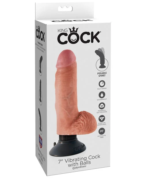 blue thin dildo-King Cock 7" Vibrating Cock w/Balls - Flesh