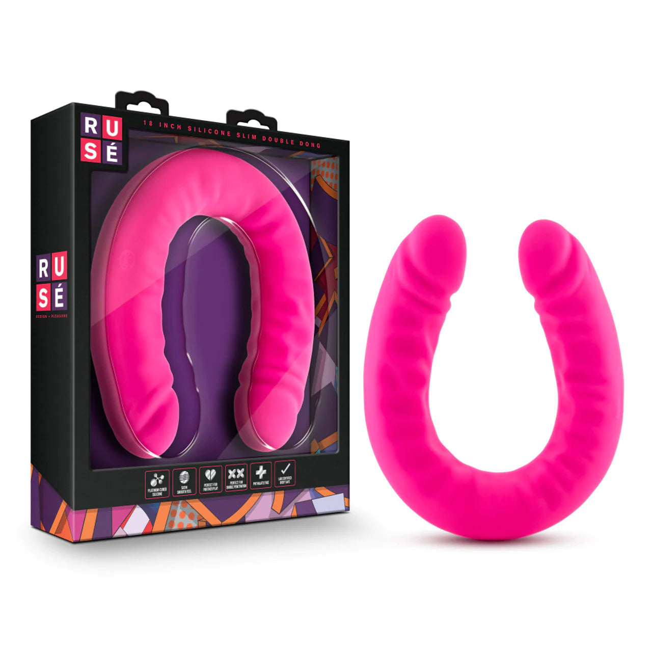 purple USB-charged dildo-Ruse 18 inch Slim Double Dong -Hot Pink