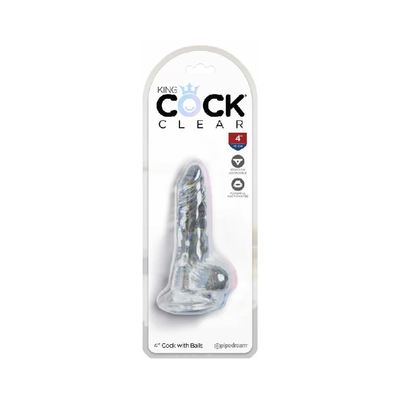 green double-ended dildo-King Cock Clear 4 in. Cock With Balls Realistic Suction Cup Dildo