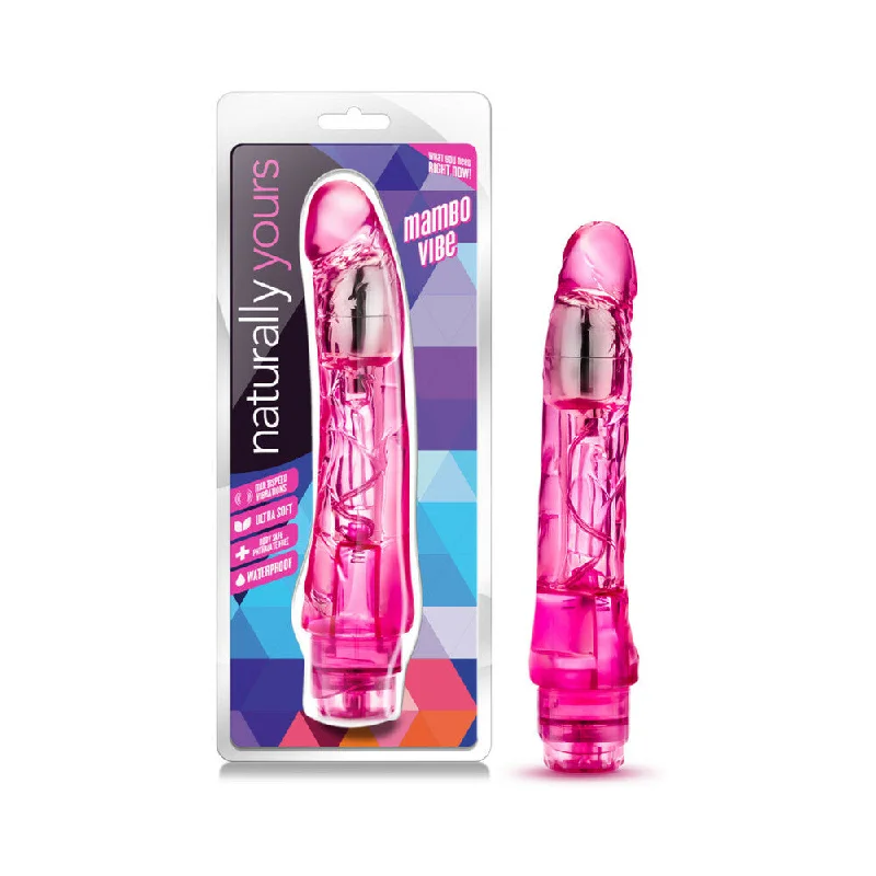 silicone strap-on dildo-Naturally Yours Mambo Vibe Realistic 9 in. Vibrating Dildo Pink