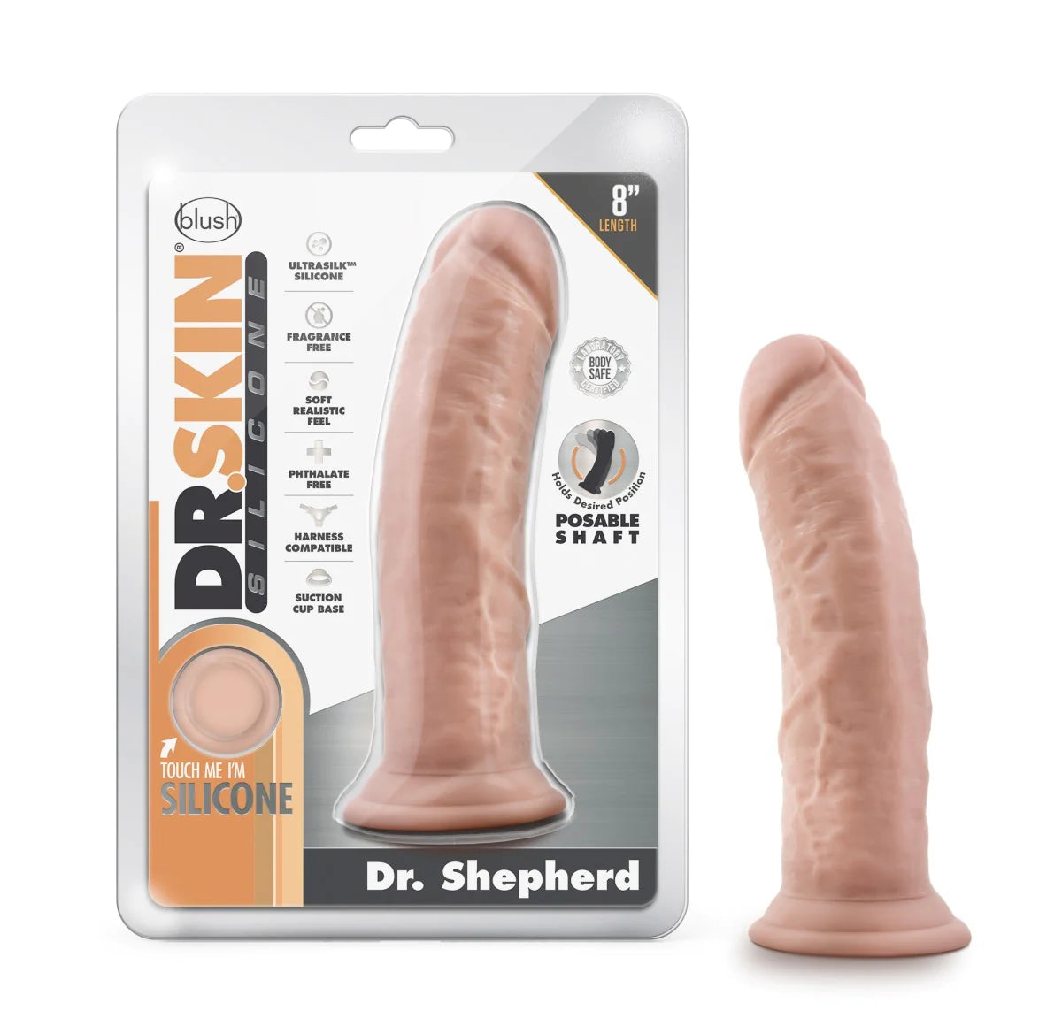 black custom dildo-Dr. Skin Silicone Dr. Shepherd Realistic Vanilla 8-Inch Long Dildo