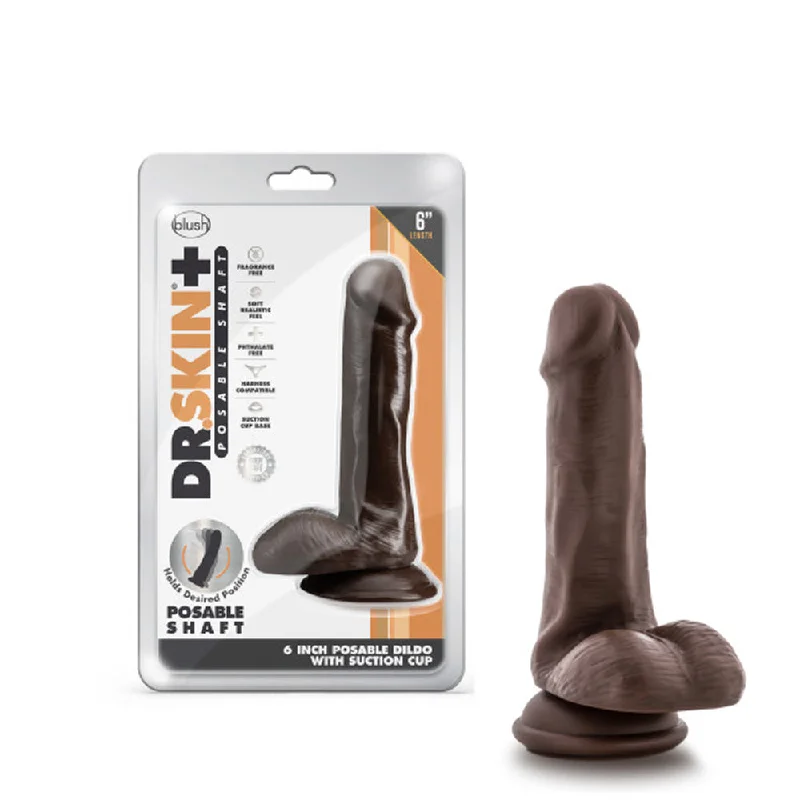 glass dildo-Dr. Skin Plus Realistic 6 in. Triple Density Posable Dildo with Balls Brown