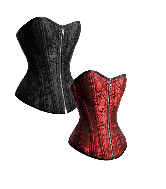 corset top with pearl trim-Black/ red Reversible Overbust Waist Training Corset