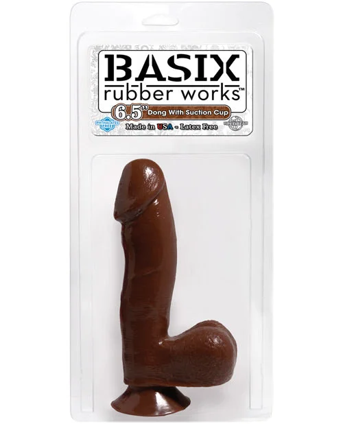 textured custom dildo-Basix Rubber Works 6.5" Dong w/Suction Cup - Brown