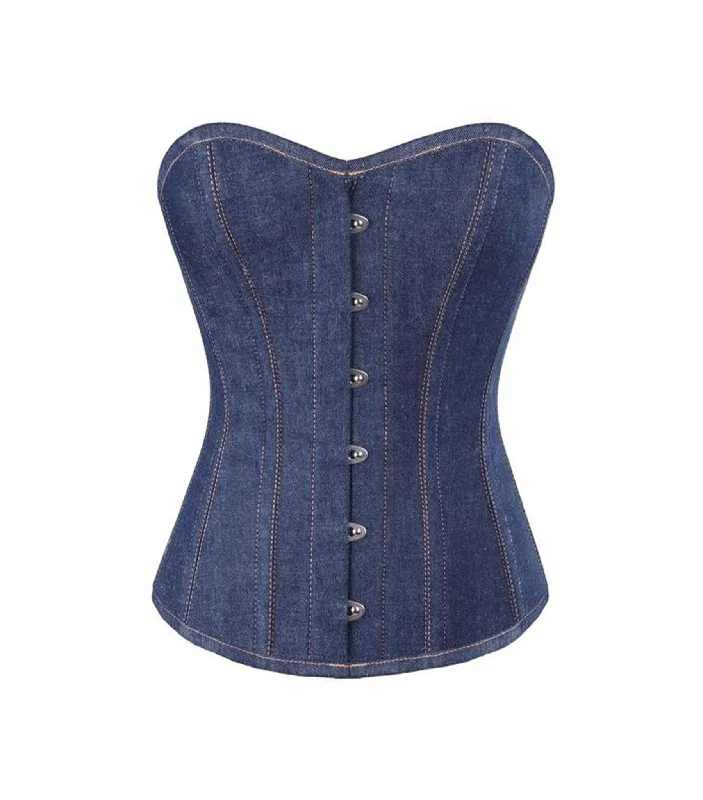 corset for minimalist style-Blue Denim waist reducing  overbust Corsets