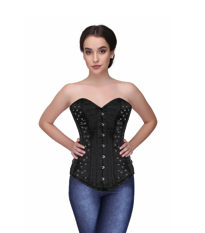 corset dress plus size-Black Satin Waist Reducing Over bust Corsets