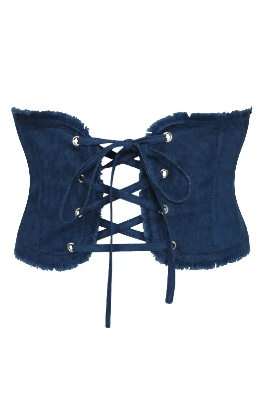 corset for petite frame-Denim Corset Inspired Front Tie Belt