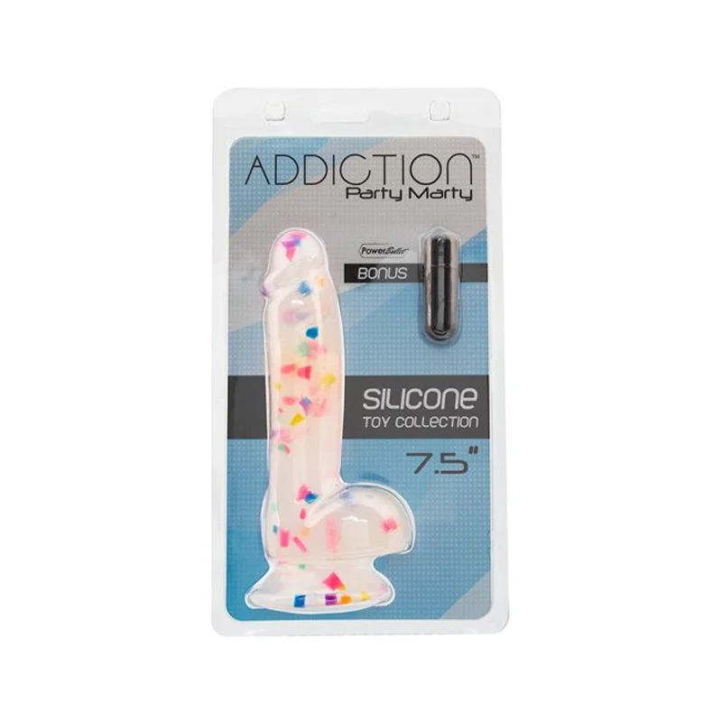 thick USB-charged dildo-Addiction Silicone Toy Collection Party Marty 7.5 in. Dildo Frost Confetti