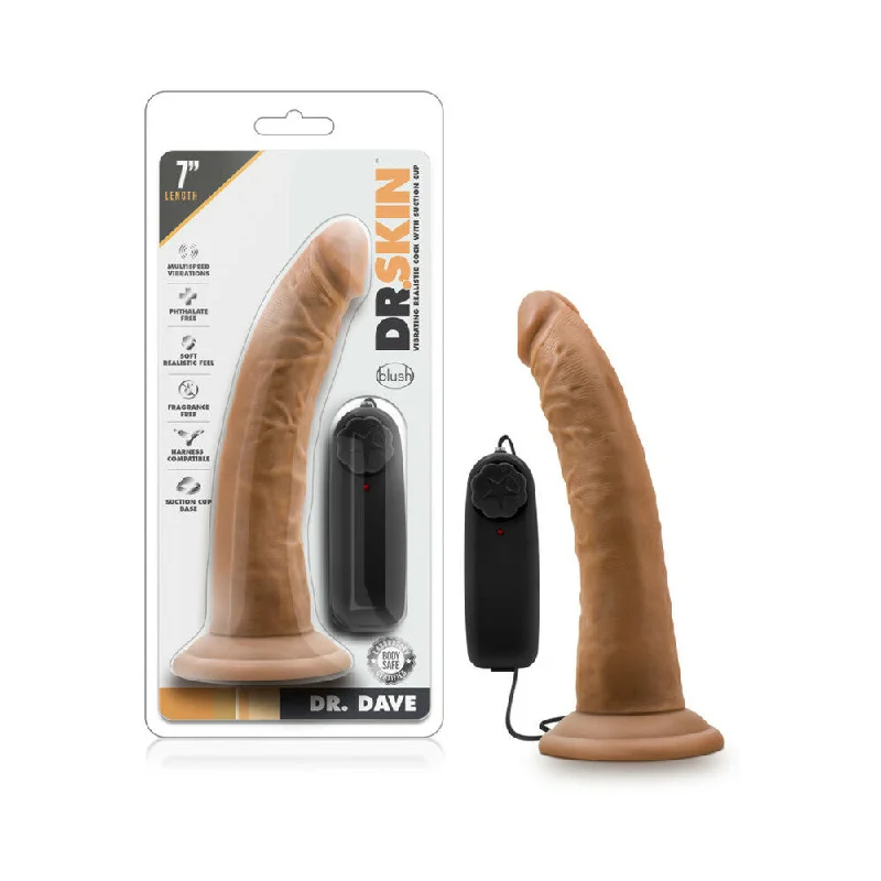 purple dual density dildo-Dr. Skin Dr. Dave Realistic 7 in. Vibrating Dildo Tan