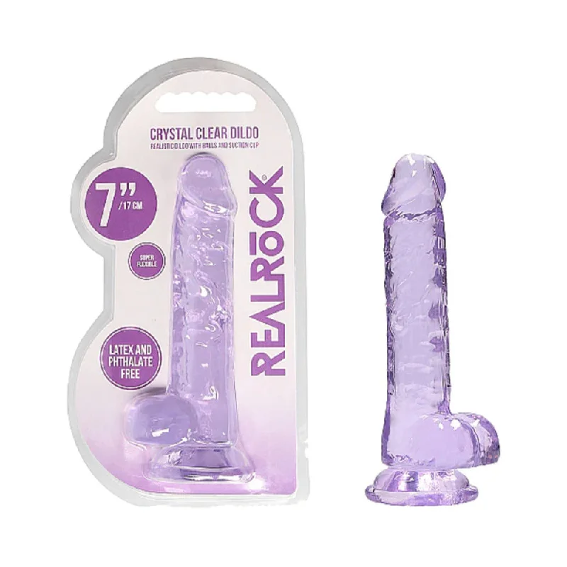 pink advanced dildo-RealRock Crystal Clear Realistic 7 in. Dildo With Balls and Suction Cup Purple