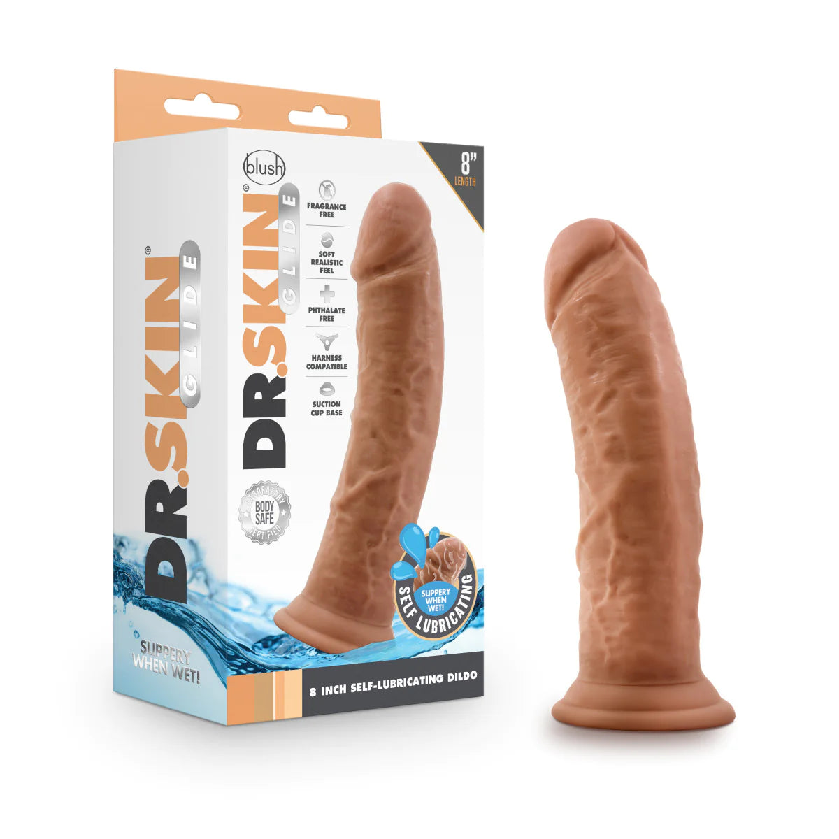 pink portable dildo-Dr. Skin Glide Realistic Mocha 8-Inch Long Dildo