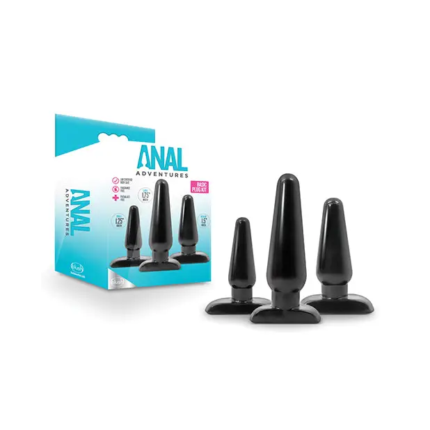 Anal toys for hands-free play-Anal Adventures By Blush Basic Kit Black Anal Plug