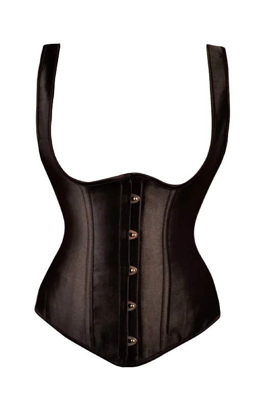 corset top black leather-Black High Back Underbust Corset With Straps