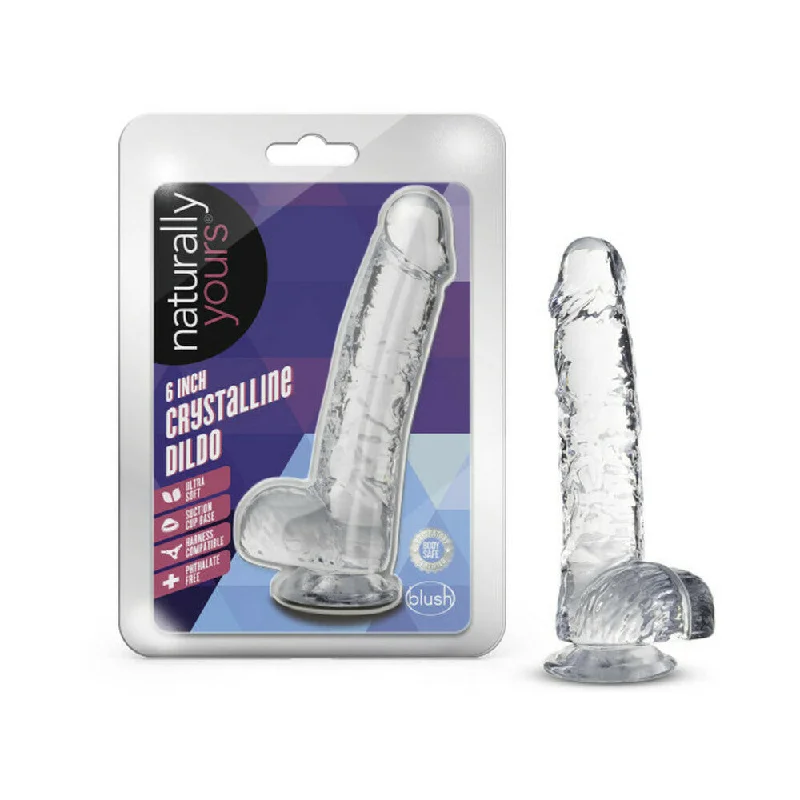 realistic fantasy dildo-Blush Naturally Yours Crystalline 6 in. Dildo with Balls & Suction Cup Diamond