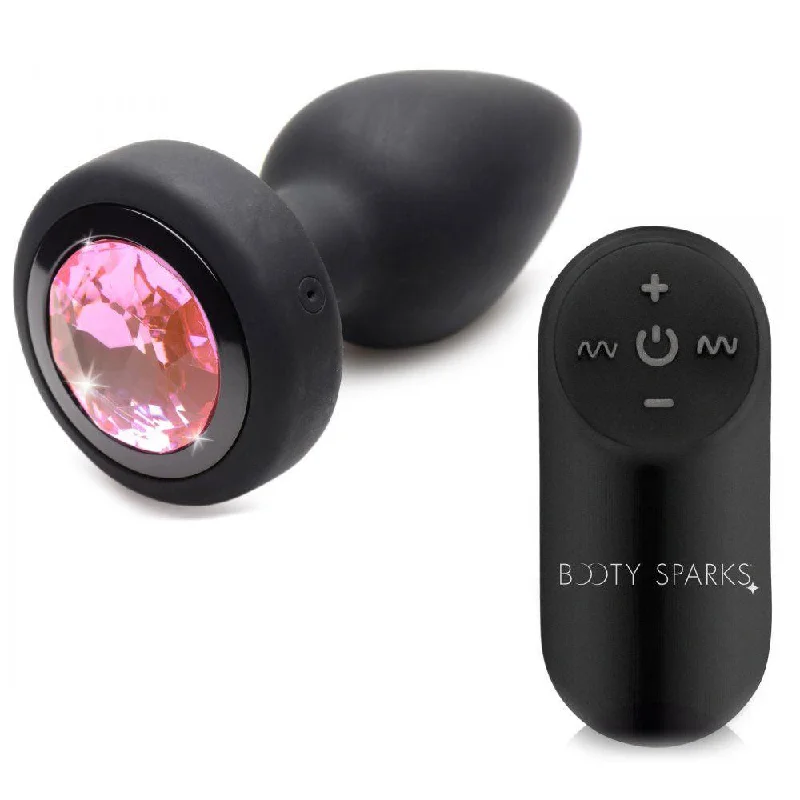 Anal toys with silky surface-28x Silicone Vibrating Pink Gem Anal Plug With  Remote - Small