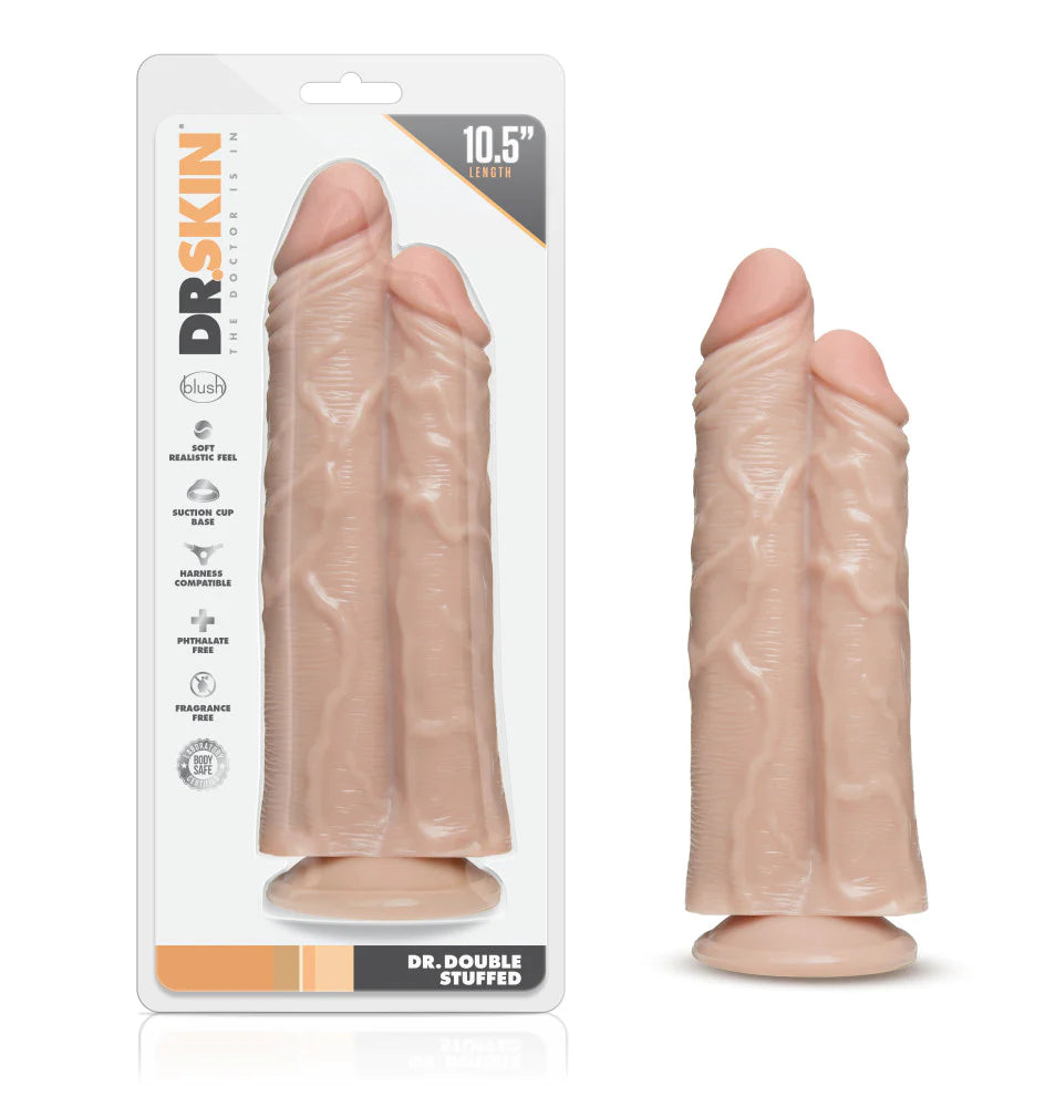 realistic affordable dildo-Dr. Skin Double Trouble Realistic Vanilla 10.5-Inch Long Double Dildo