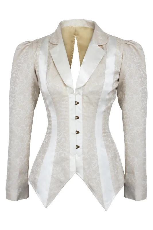 corset top beige linen-Ivory Corset Tuxedo Jacket