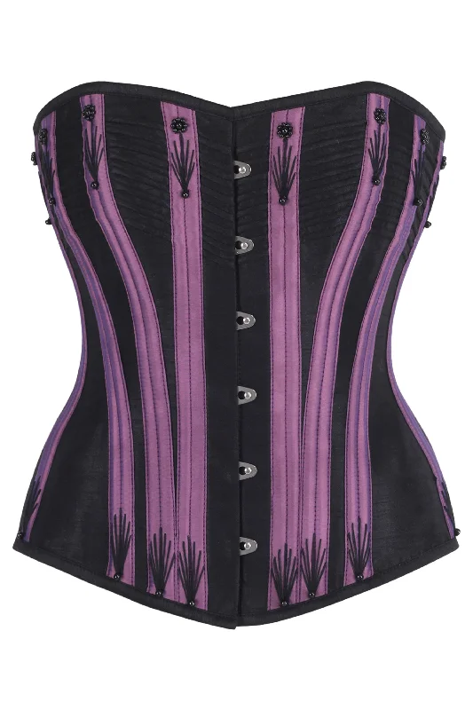 corset with front hooks-Black & Purple Overbust Corset with Black Flossing