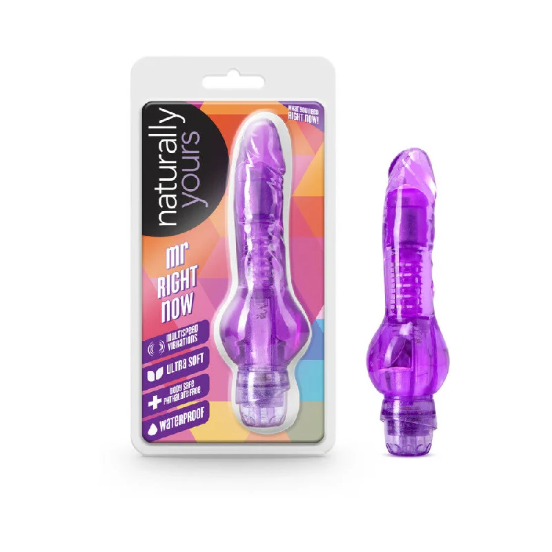 green silicone dildo-Naturally Yours Mr. Right Now 6.5 in. Vibrating Dildo Purple