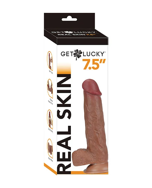 silicone mini dildo-Get Lucky 7.5" Real Skin Series - Light Brown