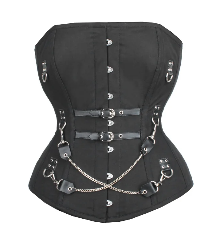 corset with side straps-Black waist reducing  overbust Corsets