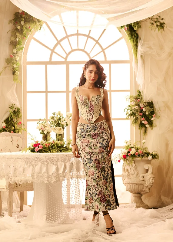 corset with side zipper-Mileva Floral Jacquard Corset Skirt Set