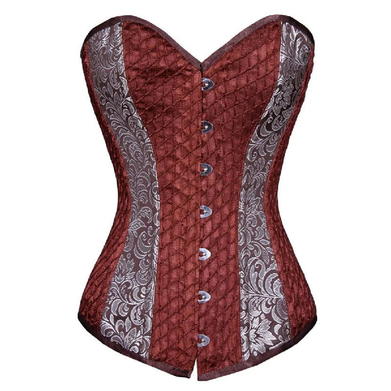 corset top with pearl lace-Steampunk Overbust Long Lined Corset Coffee