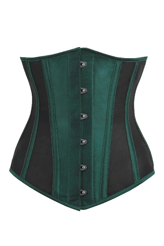 corset with mesh panels-Green Taffeta and Mesh Underbust Corset with Hip Panels