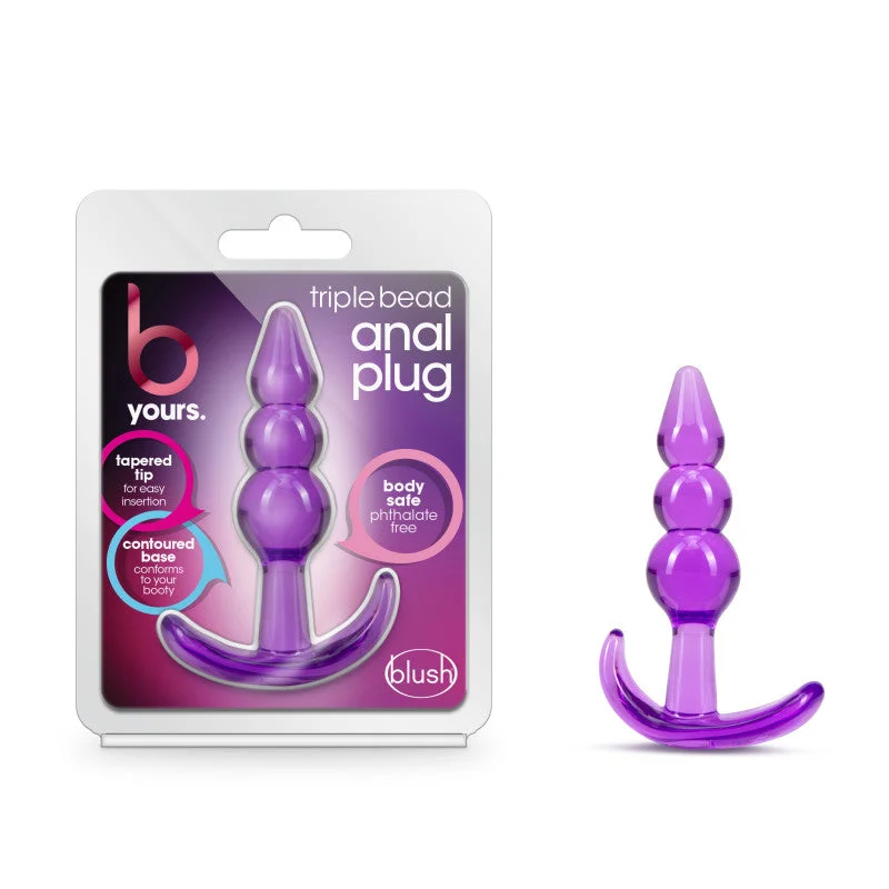 Anal toys for anal newbies-B Yours Triple Bead Anal Plug - Purple 9.5 cm Butt Plug