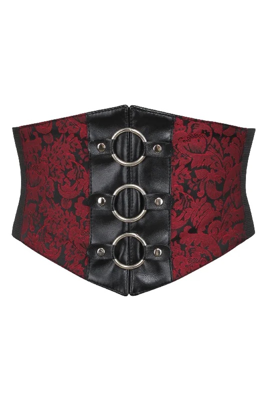 corset for posture correction-Red Brocade & PVC Corset Inspired Belt with Zip