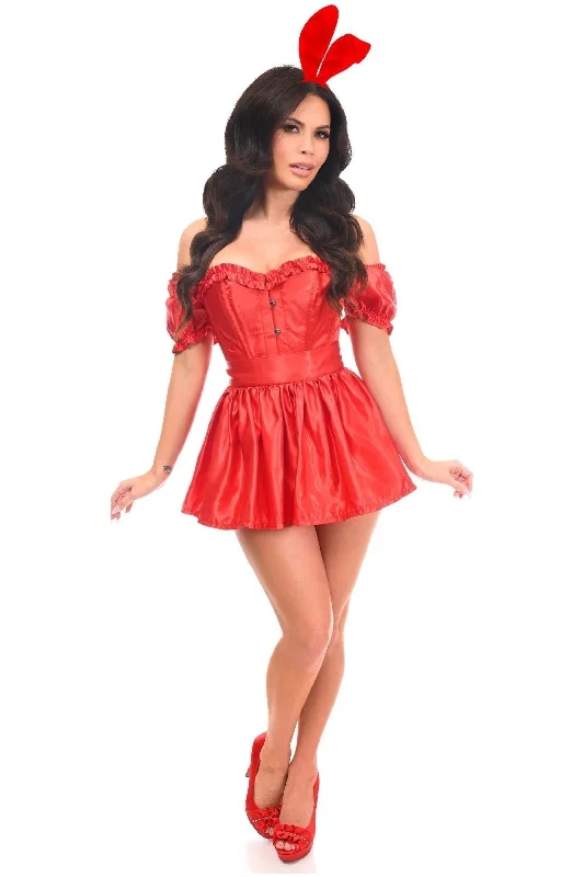 corset with lightweight boning-Top Drawer 4 PC Sexy Red Bunny Corset Costume