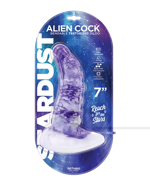 curved silicone dildo-Stardust Alien Cock Silicone Textured Dildo - Purple