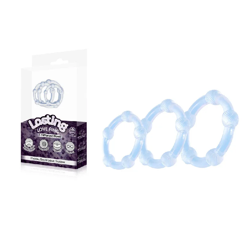 cock ring for sensual vibes-Lasting Love Ring 3 Piece Set - Clear - Clear Beaded Cock Rings - Set of 3 Sizes