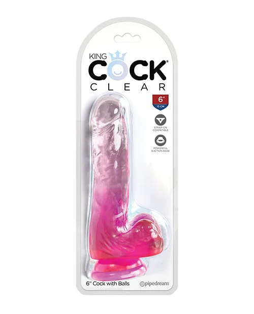 silicone textured dildo-King Cock Clear 6" Cock w/Balls - Pink