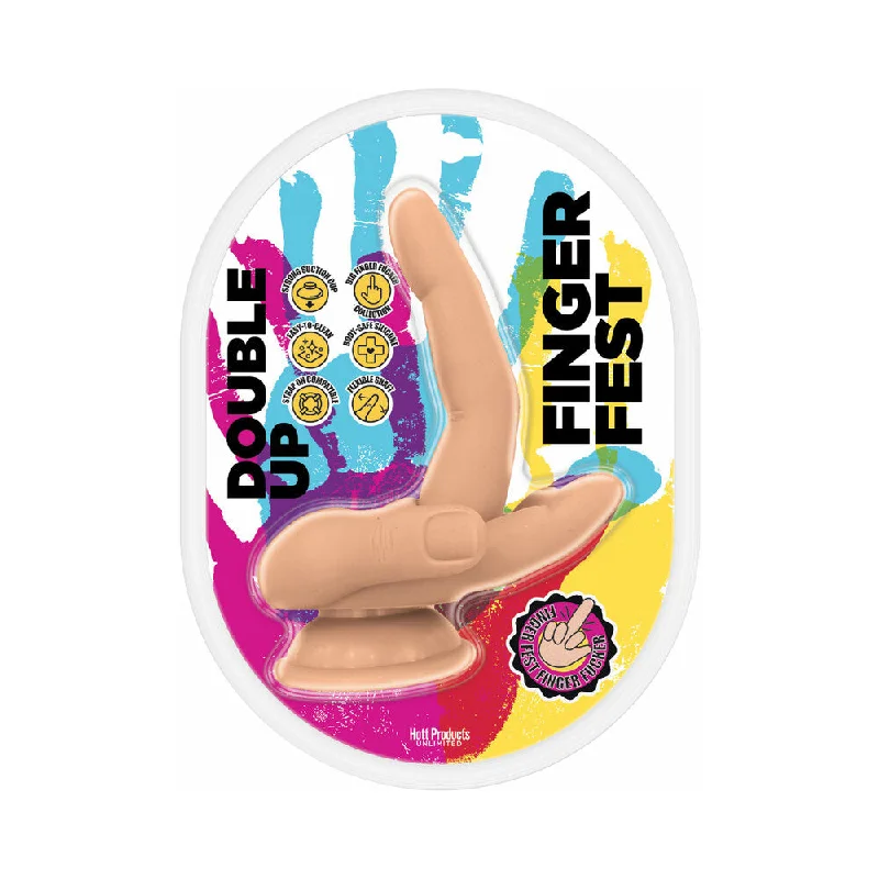 curved strap-on dildo-Finger Fest Double Up Dildo Beige