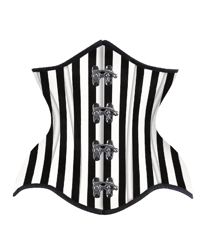 corset with animal print-Black White Strip Cotton Authentic Steel Boned Underbust  Corset