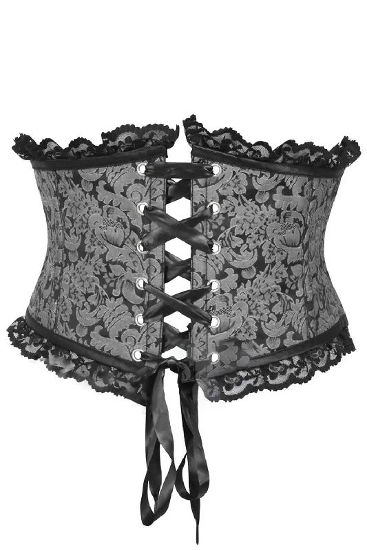 corset top with velvet lace-Silver Black Gothic Corset Belt