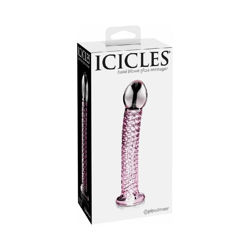 thick smooth dildo-Icicles No. 53 Curved Textured 7 in. Glass Dildo Pink