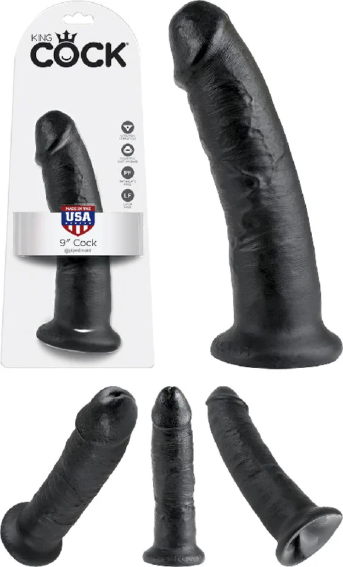 thick dual density dildo-Pipedream King Cock Thick Realistic Dildo with Suction Cup Mount Base 9 inch Black