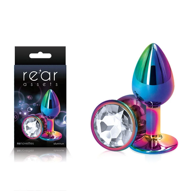 Anal toys with ergonomic grip-Rear Assets Multi Coloured Small Butt Plug Clear