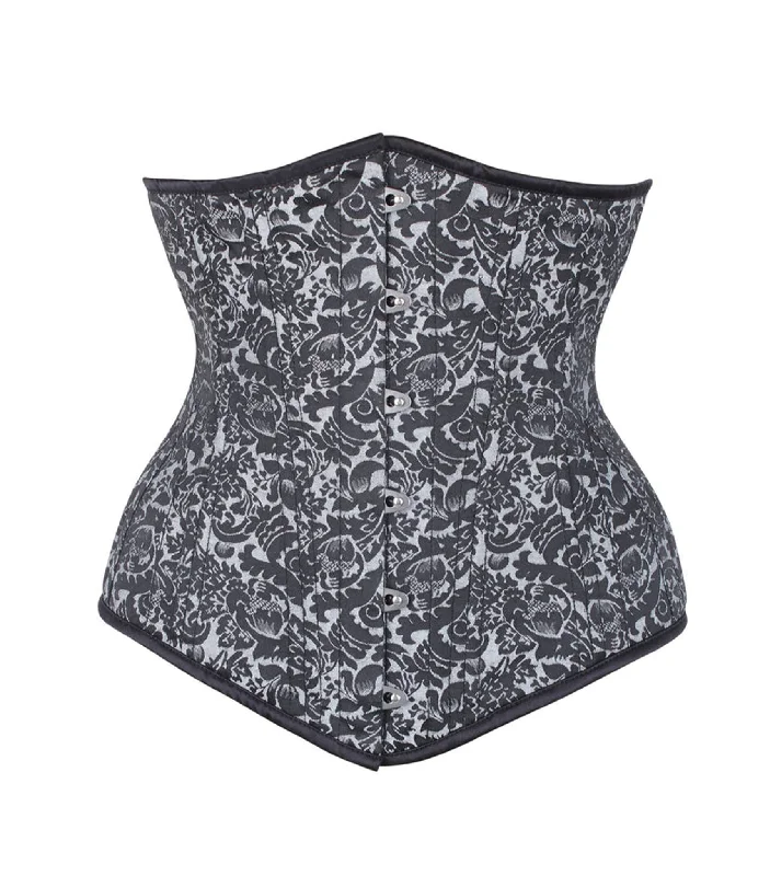 corset top purple silk-Silver/Black Brocade Authentic Steel Boned Waist Training Underbust Corset