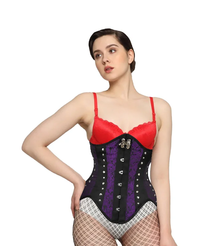 corset dress red velvet-Purple Brocade Black Satin Waist Reducing  Underbust Corset