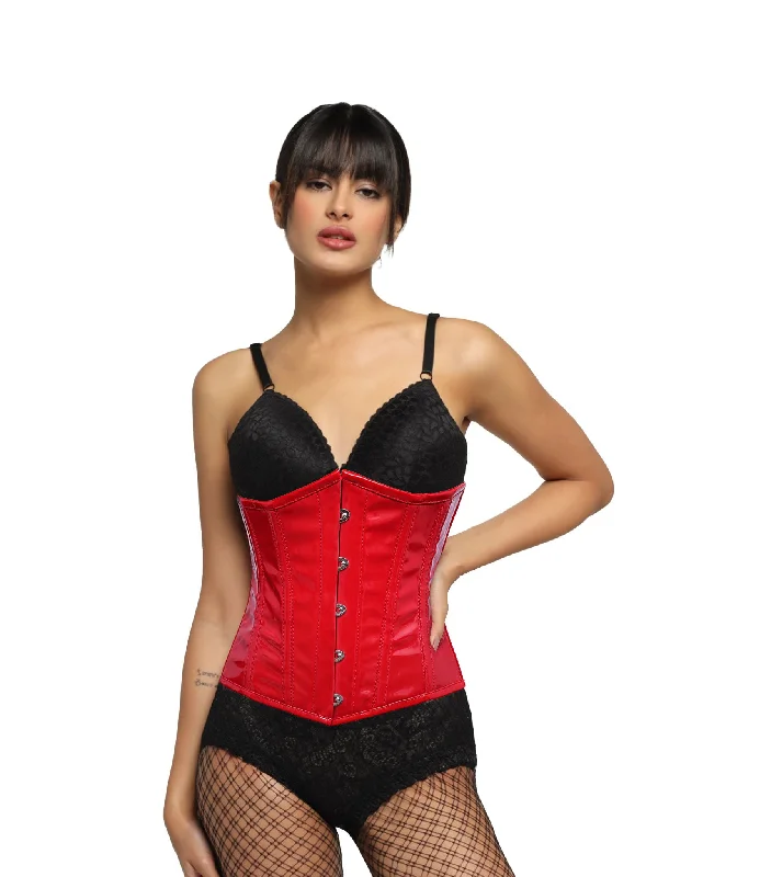 corset dress for wedding-Red Pvc  Steel Boned Waist Reducing Underbust Corset