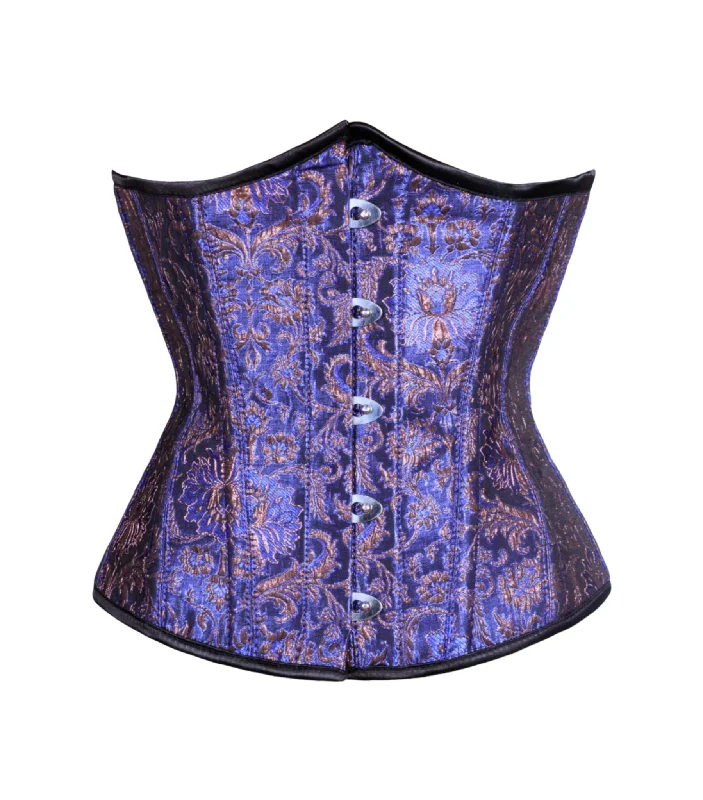 corset for body shaping-Elisbat Blue Authentic Steel Boned Waist Reducing Underbust Corset