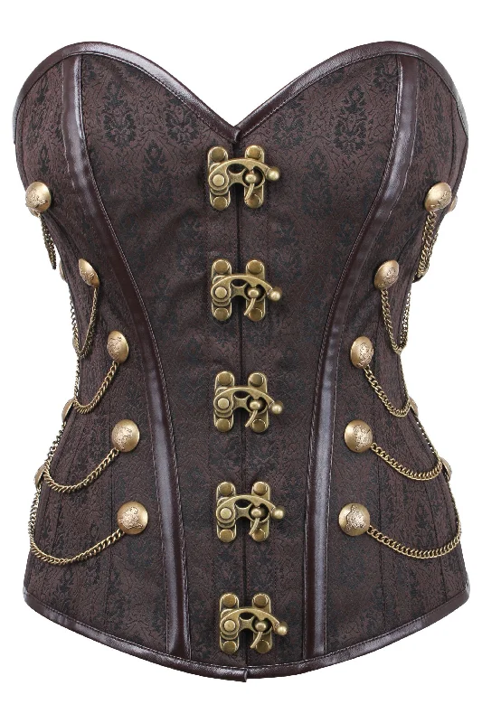 corset dress vintage look-BROWN WAIST TAMING STEAMPUNK CORSET WITH CHAINS