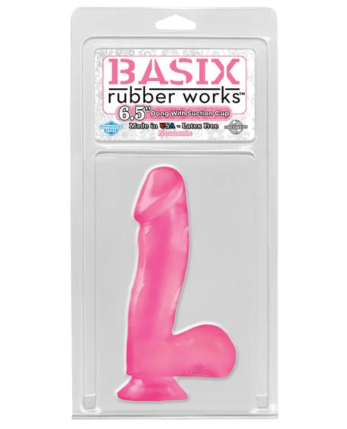 thin custom dildo-Basix Rubber Works 6.5" Dong w/Suction Cup - Pink