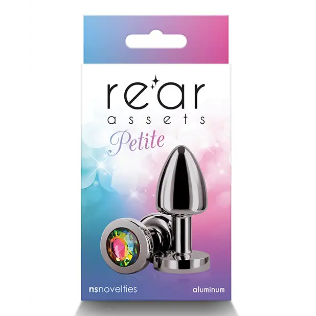 Anal toys with cooling feature-Rear Assets Petite Metal Anal Plug Gunmetal/Rainbow